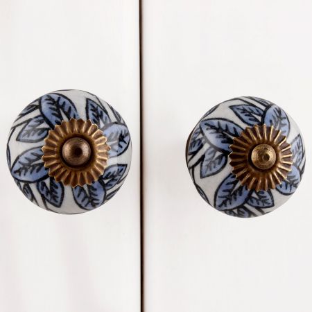 White Slate Blue Leafy Knob